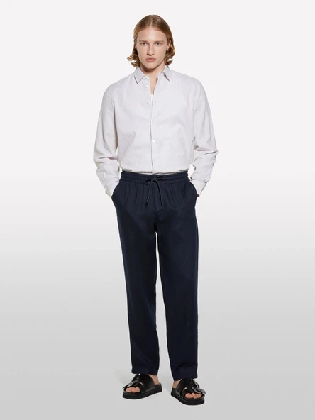 Sisley   Keten Karışımlı Çizgili Regular Fit Gömlek Erkek Kahve Gömlek - 325P51FCSQ03G ürün görseli 1