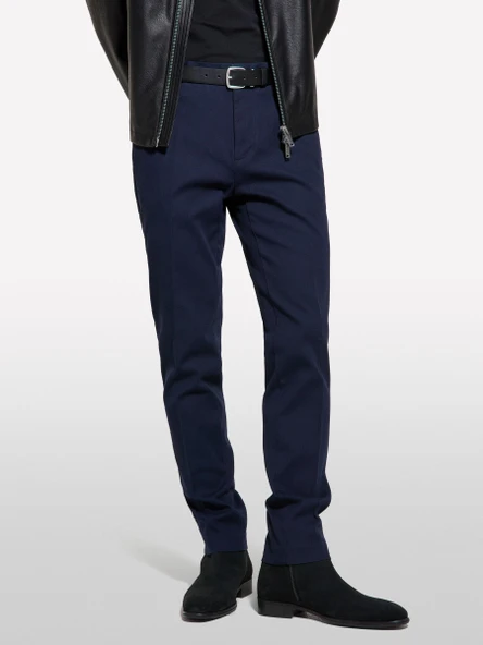 Sisley   Streç Pamuklu Logolu Slim Fit Chino Pantolon Erkek Lacivert Pantolon - 325P41C4SF052 - Resim 3