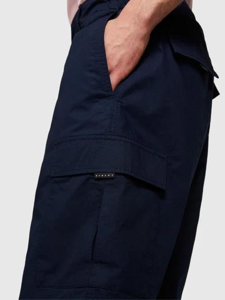 %100 Pamuk Yama Cepli Kemer Delikli Kargo Bermuda Şort Erkek Lacivert Şort - 324P4IUKS9015 - Resim 2