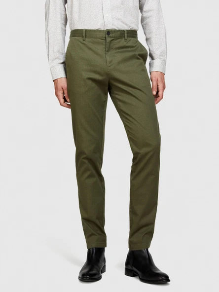 Sisley   Streç Pamuklu Kemer Delikli Slim Fit Denim Chino Pantolon Erkek Lacivert Pantolon - 324P4HJTSF03N - Resim 6