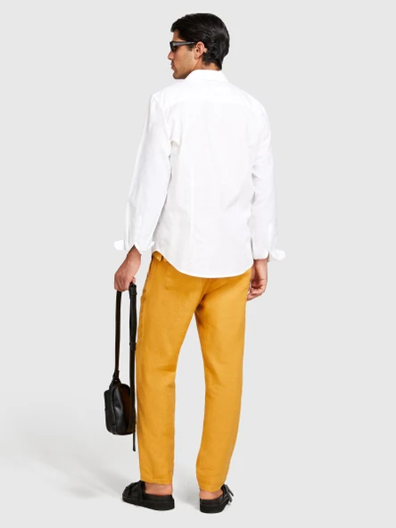 Keten Pamuk Karışımlı Slim Fit Gömlek Erkek Beyaz Gömlek - 324P59A2SQ03G - Resim 3