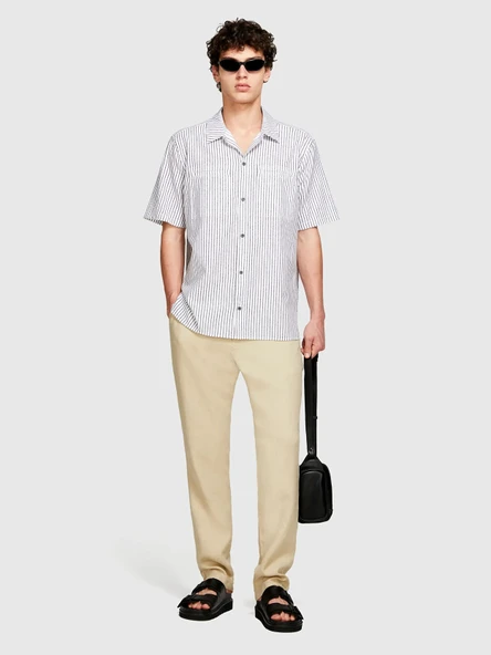 Sisley   %100 Keten Slim Comfort Fit Pantolon Erkek Bej Pantolon - 325P4AGHSF049 - Resim 2