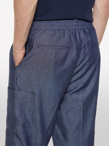 Sisley   Keten Karışımlı Büzgü İpli Cepli Jogger Pantolon Erkek Mavi Pantolon - 325P4NZVSF05A - Resim 5