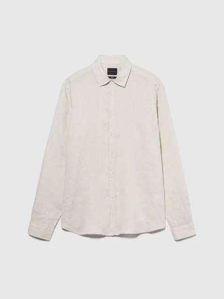 %100 Keten Regular Fit Gömlek Erkek Gri Gömlek - 324P5BKUSQ029 - Resim 6