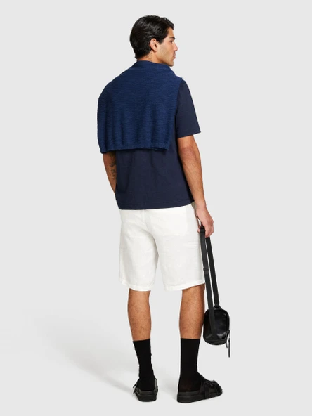 Sisley   %100 Keten Slim Fit Bermuda Şort Erkek Kırık Beyaz Şort - 324P4AGHS9010 - Resim 2