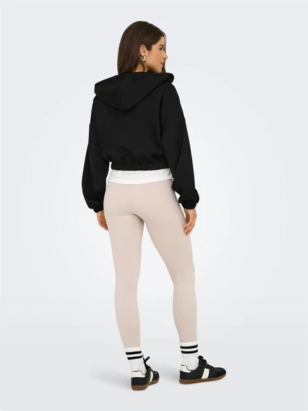 ONLSCARLETT LIFE LS ZIP HOOD SWT NOOS Kadın Siyah Sweatshirt - 15346449 - Resim 6