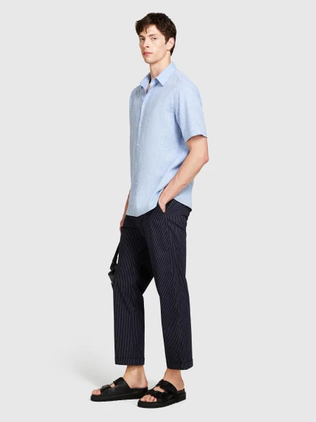 Keten Pamuk Karışımlı Pileli Regular Fit Kısa Kollu Gömlek Erkek Mix Gömlek - 324P59A2SQ03K - Resim 2