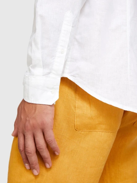 Keten Pamuk Karışımlı Slim Fit Gömlek Erkek Beyaz Gömlek - 324P59A2SQ03G - Resim 4