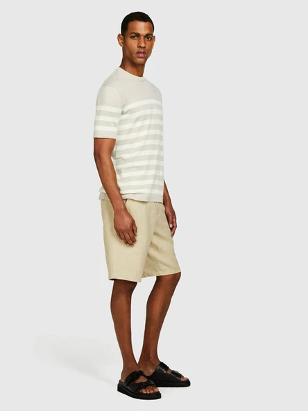 Sisley   %100 Keten Slim Fit Bermuda Şort Erkek Bej Şort - 325P4AGHS9010 - Resim 3