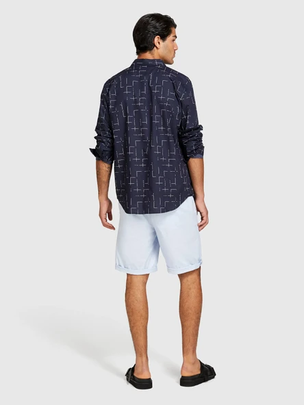 Sisley   Streç Pamuklu Kumaştan Kemer Delikli Kıvrık Paça Kısa Şort Erkek Mavi Şort - 324P4TEQS900Z - Resim 3