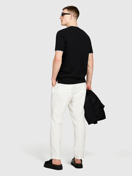 %100 Keten Beli Büzgülü İpli Slim Fit Pantolon Erkek Kırık Beyaz Pantolon - 325P4AGHSF043 - Resim 3