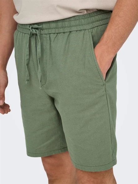 Only & Sons   ONSLINUS 0007 COT LIN SHORTS NOOS Erkek Yeşil Şort - 22024967 - Resim 5