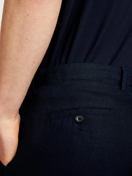 Sisley   %100 Keten Slim Comfort Fit Pantolon Erkek Lacivert Pantolon - 324P4AGHSF049 - Resim 2