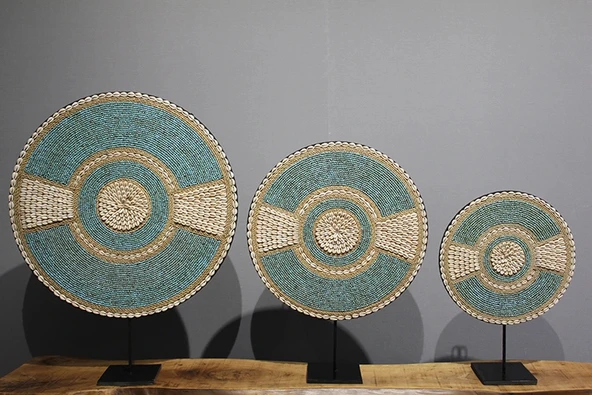 3'Lü Deniz Kabuğu İşlemeli Dekoratif Obje 3Natural-16 ürün görseli 1