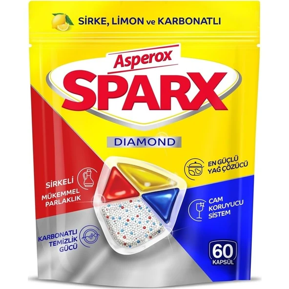 Asperox Sparx Diamond Bulaşık Makinesi Deterjanı Kapsül Tablet Hepsi 1 Arada 480 Adet (8PK*60) - Resim 2