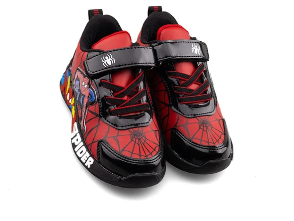 Çocuk Spider Temalı Işıklı Spor Ayakkabı – Kırmızı –siyah Rahat ve Kaymaz Taban - Resim 2