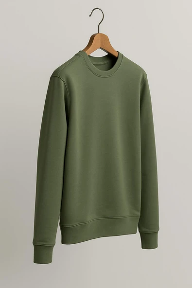 Basic Bisiklet Yaka Relaxed Regular Erkek Sweatshirt - 7478 - Resim 7