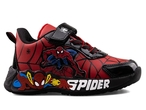Çocuk Spider Temalı Işıklı Spor Ayakkabı – Kırmızı –siyah Rahat ve Kaymaz Taban ürün görseli 1