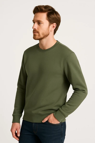 Basic Bisiklet Yaka Relaxed Regular Erkek Sweatshirt - 7478 - Resim 8