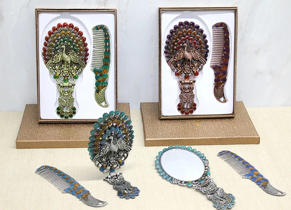 Tavuskuşu Katlanabilir Ayna Ve Tarak Seti Büyük Boy Liv1551 ürün görseli 1