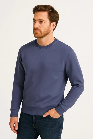 Basic Bisiklet Yaka Relaxed Regular Erkek Sweatshirt - 7478 - Resim 10