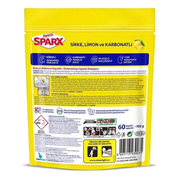 Asperox Sparx Diamond Bulaşık Makinesi Deterjanı Kapsül Tablet Hepsi 1 Arada 720 Adet (12PK*60) - Resim 4