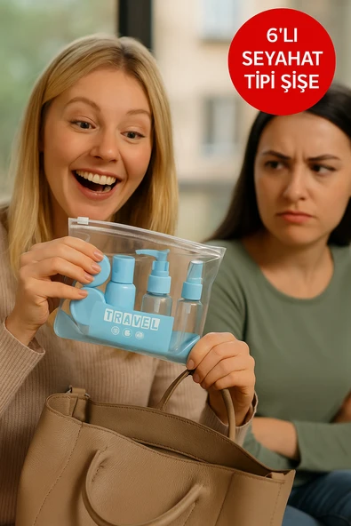 Seyahat Şişe Seti 6’lı – 50 ml Pompalı & Sprey Şişe, Krem Kutusu, Kaşık, Taşıma Çantalı ürün görseli 1