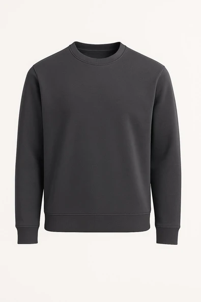 Basic Bisiklet Yaka Relaxed Regular Erkek Sweatshirt - 7478 - Resim 11
