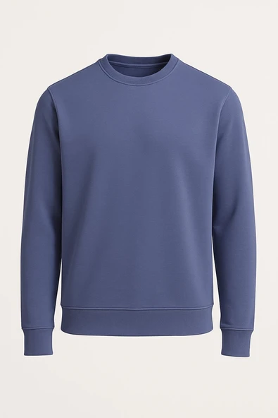 Basic Bisiklet Yaka Relaxed Regular Erkek Sweatshirt - 7478 - Resim 9