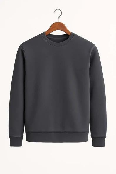 Basic Bisiklet Yaka Relaxed Regular Erkek Sweatshirt - 7478 - Resim 12