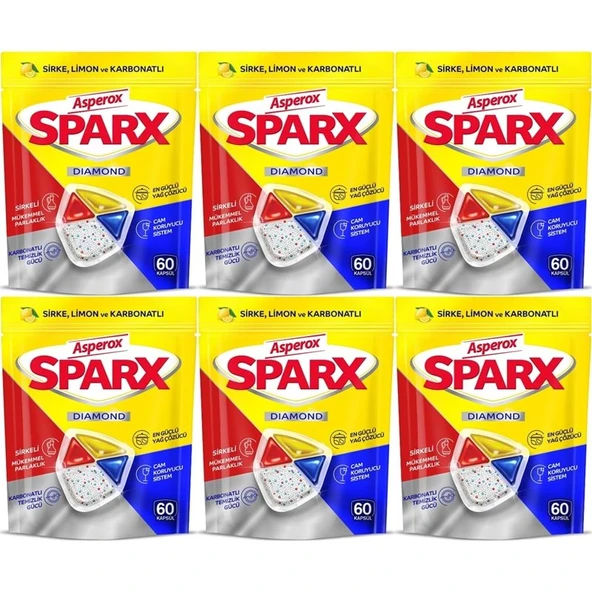 Asperox Sparx Diamond Bulaşık Makinesi Deterjanı Kapsül Tablet Hepsi 1 Arada 360 Adet (6PK*60) ürün görseli 1