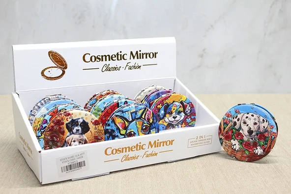 Sevimli Köpek Tasarımıyla Taş İşlemeli İnce El Aynası Yuvarlak Liv377 ürün görseli 1