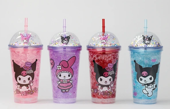 Sevimli Kuromi Işıklı Pipetli Boncuklu Suluk & Bardak 400 Ml Liv1716 ürün görseli 1