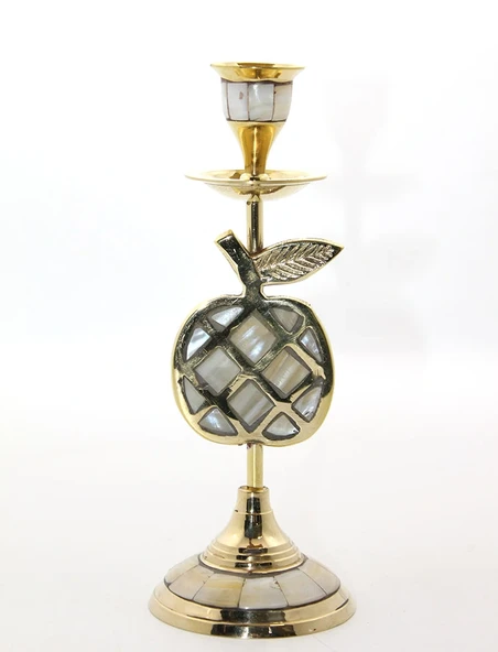 Pirinç Sedefli Tekli Şamdan Model 1 ürün görseli 1