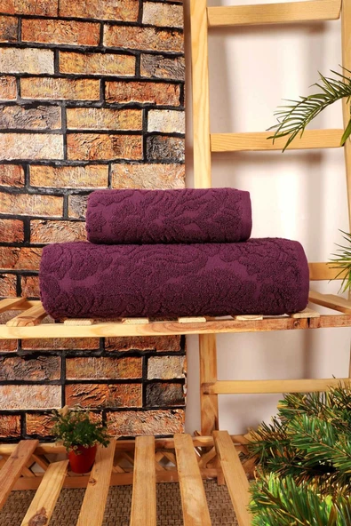 Mira Home 2 Parça Jakarlı Banyo Havlu Takımı Doku Desen Mor ürün görseli 1