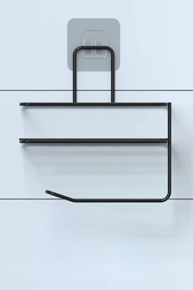 Kendiliğinden Yapışkanlı Tuvalet Kağıdı Tutacağı Ve Yedek Raf - Siyah Modern Metal Tasarım - Resim 8