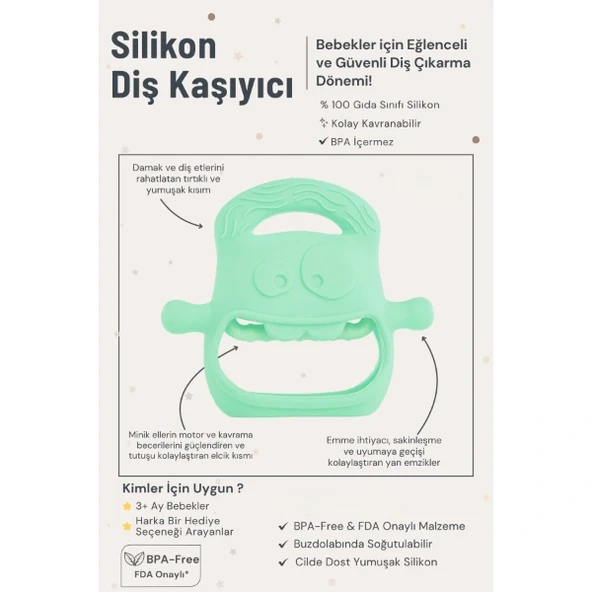 Açık Yeşil Bebek Silikon Diş Kaşıyıcı - Resim 4