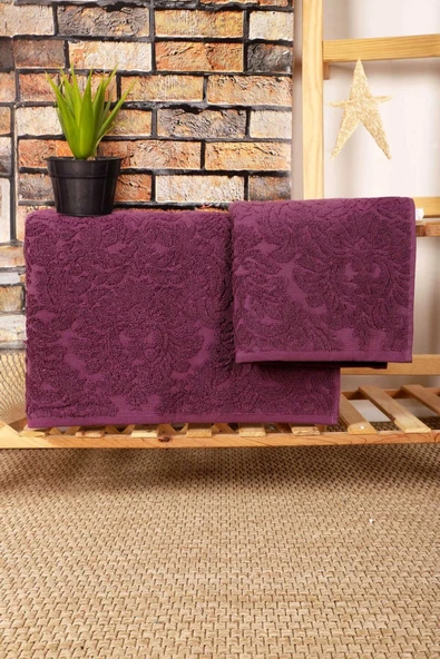 Mira Home 2 Parça Jakarlı Banyo Havlu Takımı Doku Desen Mor - Resim 2