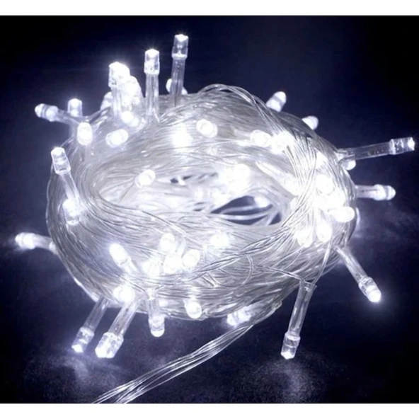 10m 100 Led Boncuk Lamba Beyaz Işık Şeffaf Kablo ürün görseli 1