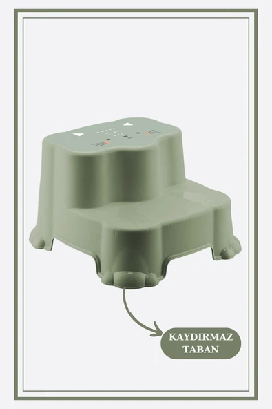 Kaydırmaz Çocuk Taburesi - Çift Basamaklı Banyo Lavabo Merdiven Yükseltici Bebek Basamağı Yeşil ürün görseli 1