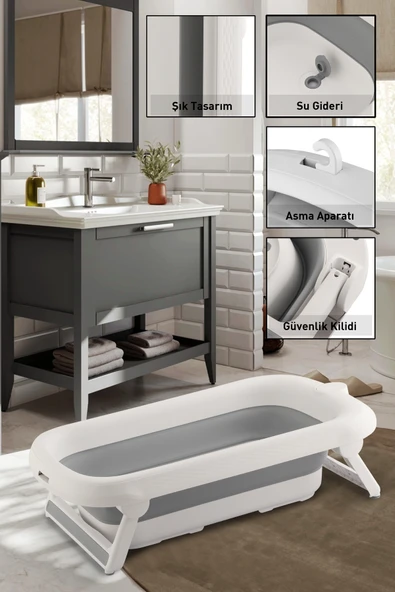 Bebek Küveti Katlanır Lüks Aqua Nest Gri 45 Litre ürün görseli 1