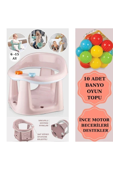 Bebek Banyo Oturağı - Vakum Tabanlı Bebek Mama Oturağı - Bel Destekli Vakumlu Mama, Pudra 10 Top ürün görseli 1