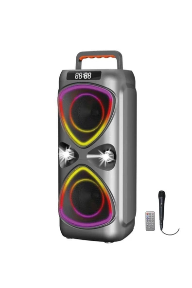 Bluetooh Hoparlör Kablolu Mikrofonlu Kumandali Radyolu Led Işıklı Parti Speaker D78 ürün görseli 1
