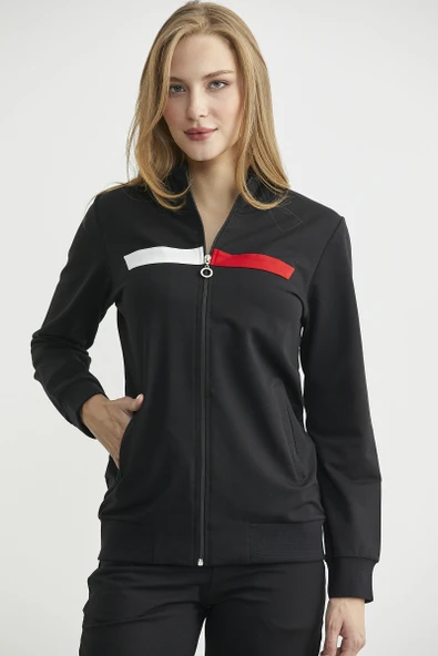 Dik Yaka Fermuarlı Eşofman Takım - Siyah - Resim 2