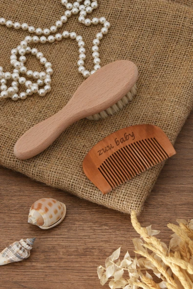 Bebek Tarağı Ve  Ahşap Tarak 2 li Set  %100 Keçi Kılından T1 - Resim 6