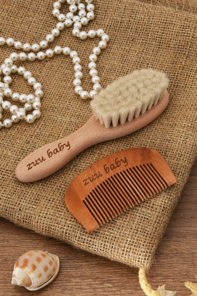 Bebek Tarağı Ve  Ahşap Tarak 2 li Set  %100 Keçi Kılından T1 ürün görseli 1