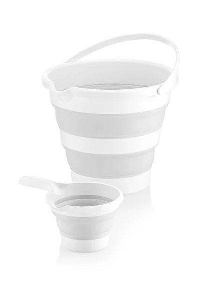 3'lü Set Katlanır Çamaşır Sepeti - Katlanabilir Akordiyon Su Kovası -maşrapa - Resim 3