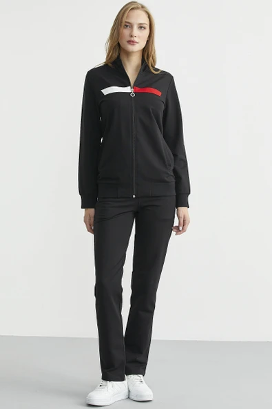 Dik Yaka Fermuarlı Eşofman Takım - Siyah ürün görseli 1