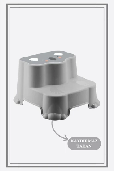 Kaydırmaz Çocuk Taburesi - Çift Basamaklı Banyo Lavabo Merdiven Yükseltici Bebek Basamağı Gri ürün görseli 1