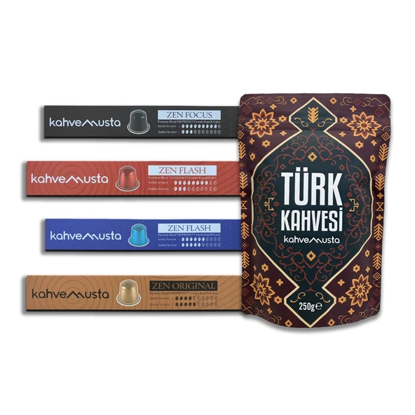 kahvemusta Kapsül Kahve ve Türk Kahvesi Tanışma Paketi (4x10Kapsül+250g) ürün görseli 1